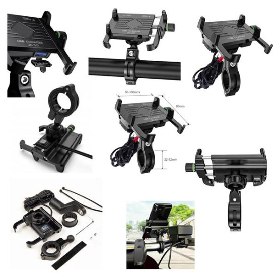 BIKETEC motorcycle phone holder with charger USB 3.0 handlebar mounting type: R10-METAL USB QC