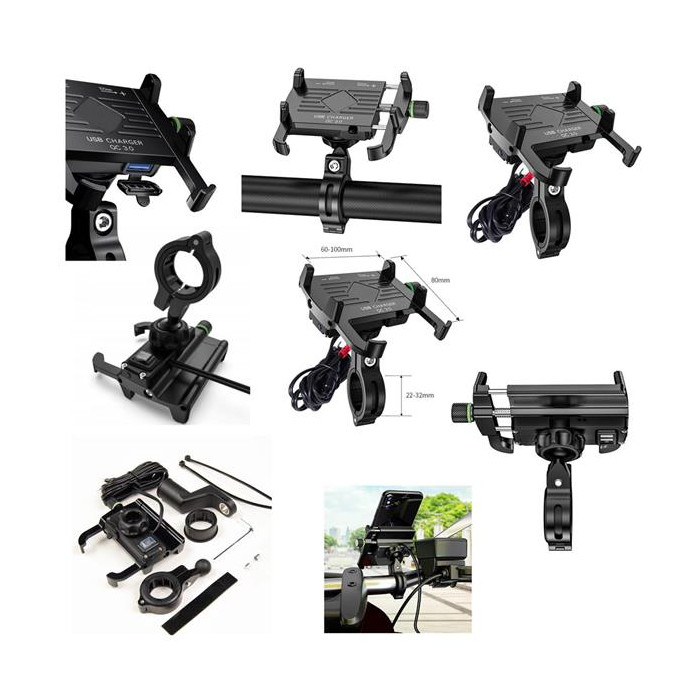 BIKETEC motorcycle phone holder with charger USB 3.0 handlebar mounting type: R10-METAL USB QC