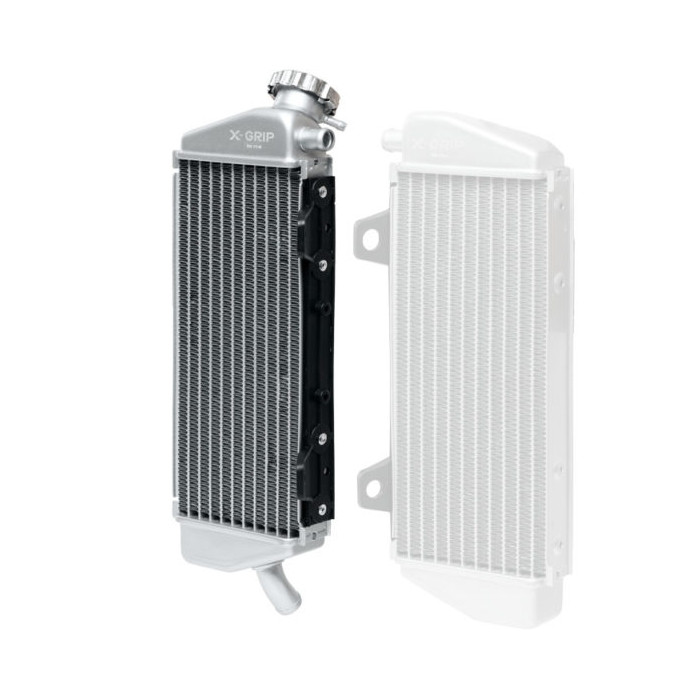 X-GRIP radiator right (with plug) fits: KTM EXC/EXCF '17-'19, SX '17-'18, SXF '16-'18, HUSQVARNA FC '16-'18, HUSQVARNA TE/