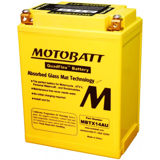 YTX14AHL-BS (MBTX14AU) 12V 16.5Ah 210A Motobatt battery