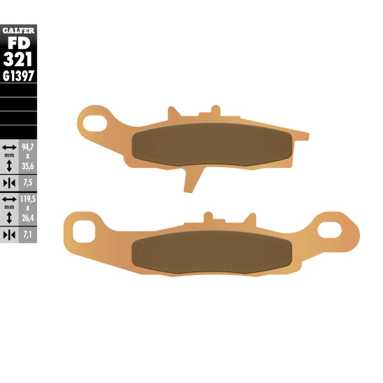 GALFER brake pads KH349 Metalic sinter (gold color) ATV (KAWASAKI KFX 450 / 700, KVF 650, SUZUKI LTA 450, LTV 700)