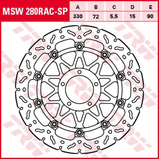 TRW LUCAS ZF brake disc front DUCATI EVO CORSE 848 '12-'13, DESMODEDICI 1000 '07-'09, V4 1000 / 1100 PANIGALE '18-, STREE