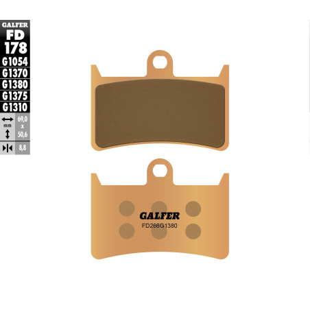 GALFER stabdžių kaladėlės KH252 / KH380 Metalic sinter (auksinės spalvos) motoroleris