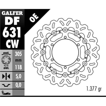 GALFER brake disc front BMW K100 / K1100 / R850 / R1100 (305X118X5) WAVE