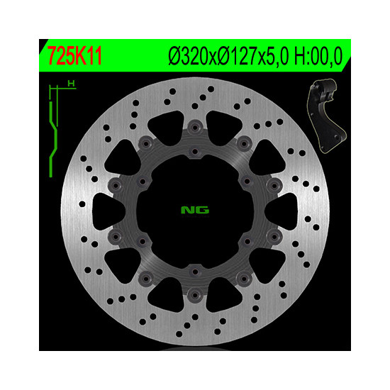 NG front brake disc with adapter OVERSIZE (320X127X5) KTM SX / SXF / EXC / EXCF 125-530 '09-'17 (NG725K11)