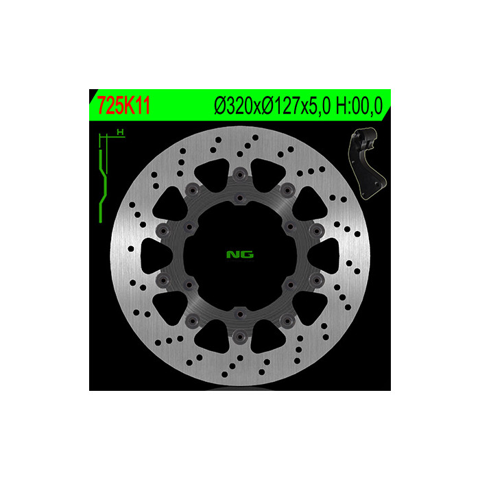 NG priekinis stabdžių diskas su adapteriu OVERSIZE (320X127X5) KTM SX / SXF / EXC / EXCF 125-530 '09-'17 (NG725K11)