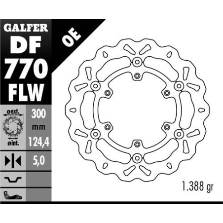 GALFER brake disc front KTM 950 / 990 ADVENTURE '02-'11, LC4 620 / 640 / 660 / 690 (300X124,4X5) WAVE