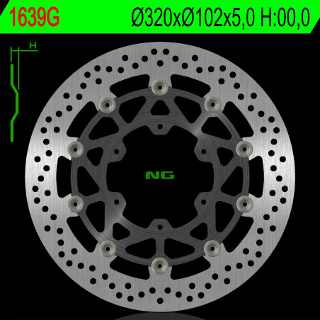 NG stabdžių diskas priekis SUZUKI GSXR ABS 1000 17-19 (320X102X5,0mm) (6X8,5mm) plaukiojantis (ALUMINUM CENTER)