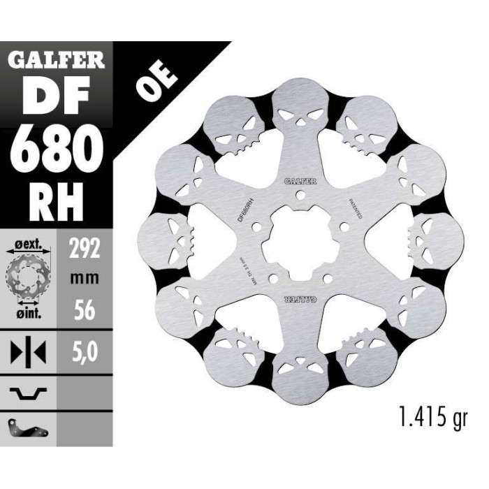 GALFER brake disc front HARLEY-DAVIDSON (292X56X5) SKULL (SKULL PATTERN)