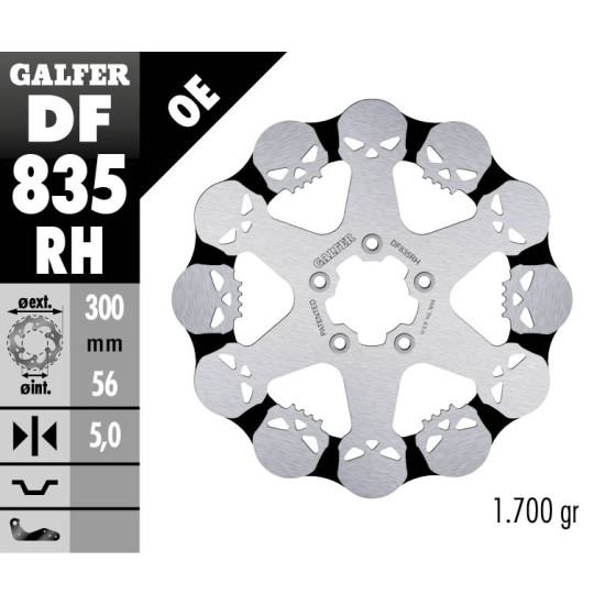 GALFER brake disc front HARLEY-DAVIDSON (300X56X5) SKULL (SKULL PATTERN)