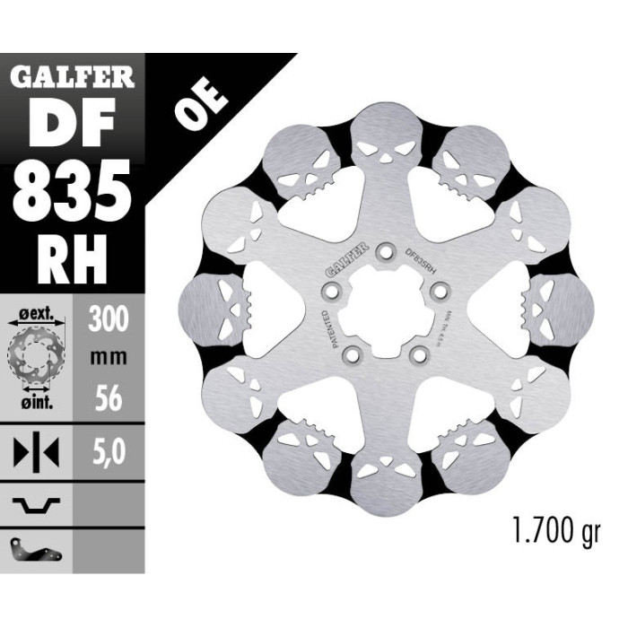 GALFER brake disc front HARLEY-DAVIDSON (300X56X5) SKULL (SKULL PATTERN)