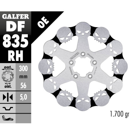 GALFER stabdžių diskas priekis HARLEY-DAVIDSON (300X56X5) SKULL (SKULL PATTERN)
