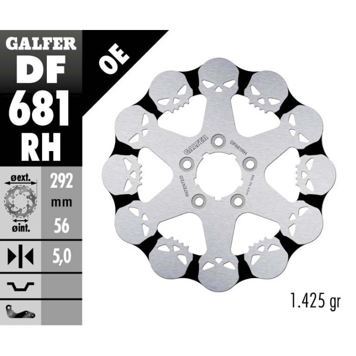 GALFER brake disc rear HARLEY-DAVIDSON (292X56X5) SKULL (SKULL PATTERN)