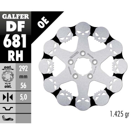 GALFER brake disc rear HARLEY-DAVIDSON (292X56X5) SKULL (SKULL PATTERN)