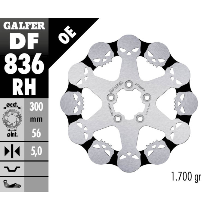 GALFER brake disc rear HARLEY-DAVIDSON (300X56X5) SKULL (SKULL PATTERN)