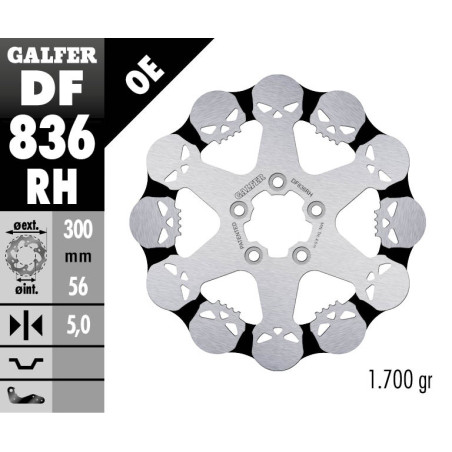 GALFER stabdžių diskas galas HARLEY-DAVIDSON (300X56X5) SKULL (SKULL PATTERN)