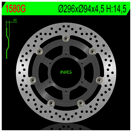 NG stabdžių diskas priekis HONDA CB 600F / S HORNET ABS 07-13, CBR 600F ABS 11-13 (296X94X4,5) (6X6,5) (ALUMINUM CENTER) - pakei