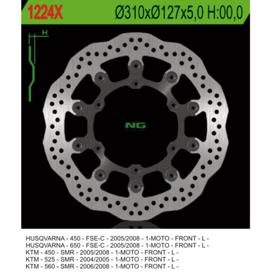 NG brake disc front KTM 450 / 525 / 560 SMR, HUSQVARNA (310X127X5) (6X6,5mm) WAVE