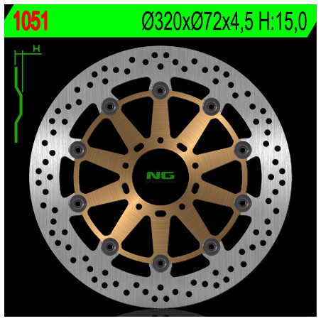 NG brake disc front DUCATI 749 / 848 / 999 / 1000 / 1100 '02-17 (320X72X4,5mm) (5X8,5mm) floating
