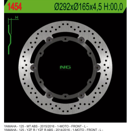 NG stabdžių diskas priekis YAMAHA YZF 125R ABS '14-'20, MT 125 ABS '15-'20 plaukiojantis (292X165X4,5mm) (6X8,5mm)