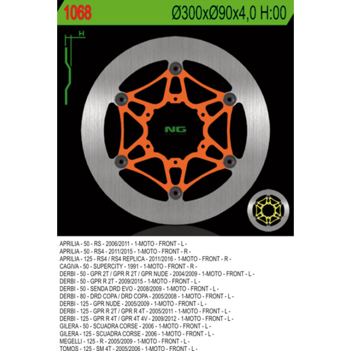 NG brake disc front APRILIA RS4 125 '12-'17, DERBI GPR 125 '05-'12 (300X90X4,0mm) (6X6,5mm) floating
