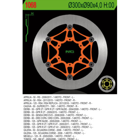 NG brake disc front APRILIA RS4 125 '12-'17, DERBI GPR 125 '05-'12 (300X90X4,0mm) (6X6,5mm) floating