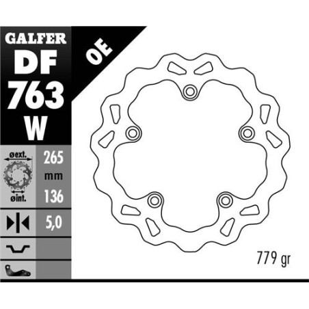 GALFER stabdžių diskas galas BMW F 650GS 800 / K1200 / R1200 (265X136X5) (NG1045) WAVE