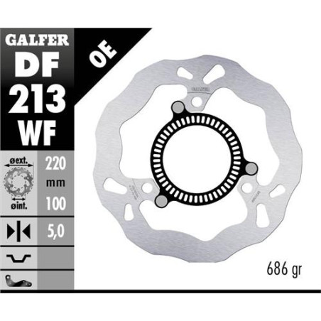 GALFER stabdžių diskas galas KAWASAKI NINJA 300 R SP (ABS) '13-, NINJA 400 / ABS '18-, Z 400 '20- (220X100X5mm) WAVE