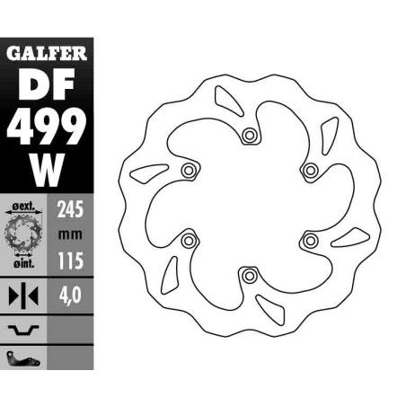 GALFER stabdžių diskas galas YAMAHA YZ 125 / 250 '02-'17, YZF / WRF 250 / 426 / 450 '02-'15 WAVE (245X115X4mm)
