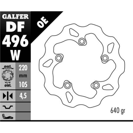 GALFER stabdžių diskas galas YAMAHA R6 03-16, R1 04-14 (220X105X4,5) WAVE (NG903)