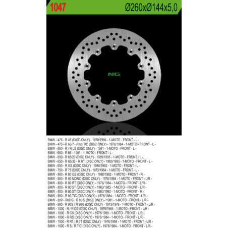 NG brake disc front BMW R45 / 60 / 65 / 75 / 80 / 90 / 100 (260X144X5) 10 holes diameter 5