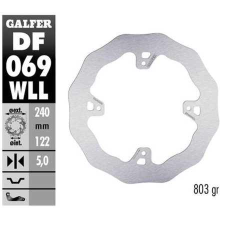 GALFER stabdžių diskas galas HONDA CR 125R / 250R '95-'07, CR 500 '95-'00, CRF 250R / 450R '02- WAVE (240X122X5mm)