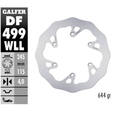 GALFER stabdžių diskas galas YAMAHA YZ 125 / 250 '02-'17, YZF / WRF 250 / 426 / 450 '02-'15 WAVE (245X115X4mm)