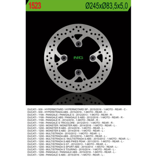 NG brake disc rear DUCATI MULTISTRADA 1200 10-16, MONSTER 1200 14-16, HYPERMOTORAD