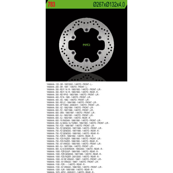 NG brake disc front / rear YAMAHA XJ 600 / 900, XJR1300, MT01, XV 750 / 1100 (267X132X4)