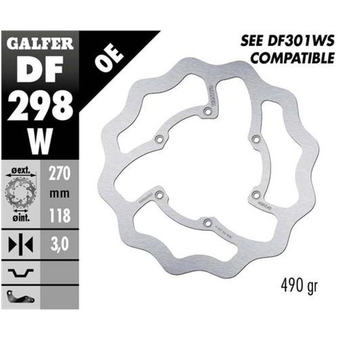 GALFER brake disc front YAMAHA WR 450F '16-'19, YZ 125 / 250 '18-'21, YZ 250F / 450F '16-'20 WAVE (270X118X3mm)