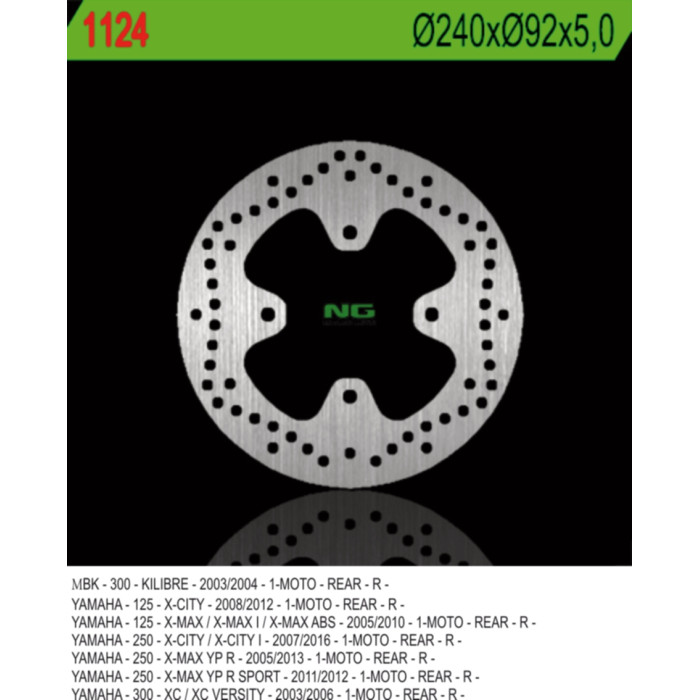 NG brake disc rear YAMAHA X-CITY 125 08-12, 250 07-17, X-MAX 125 / 250 05-09 (240X92X5) (4X8.5mm)