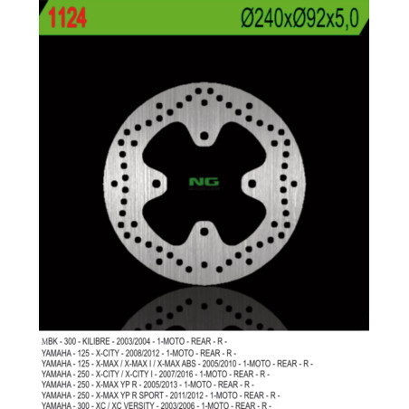NG brake disc rear YAMAHA X-CITY 125 08-12, 250 07-17, X-MAX 125 / 250 05-09 (240X92X5) (4X8.5mm)