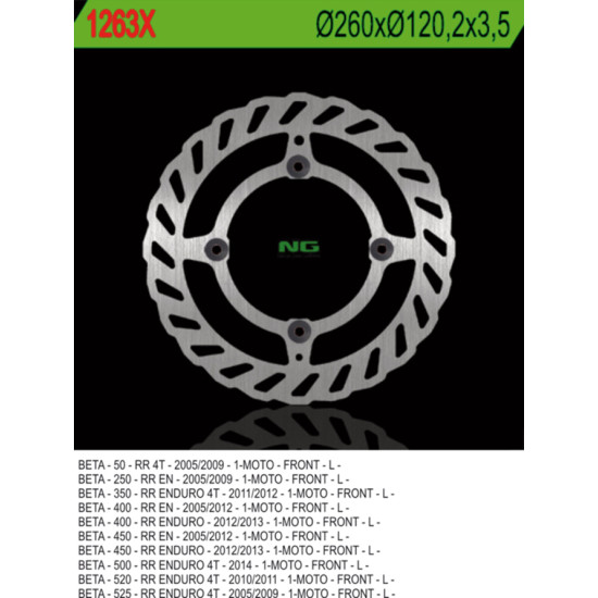 NG brake disc front BETA 50 / 350 / 400 / 450 / 498 / 500 RR ENDURO (260X120,2X3,5) (4X8,5mm) WAVE 4 holes