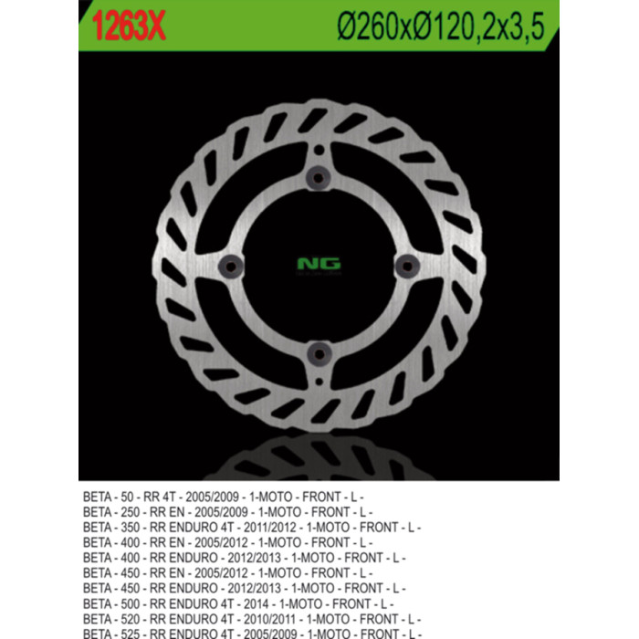 NG brake disc front BETA 50 / 350 / 400 / 450 / 498 / 500 RR ENDURO (260X120,2X3,5) (4X8,5mm) WAVE 4 holes