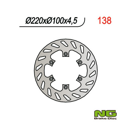 NG brake disc rear KAWASAKI KX 125 '89-'02, KX 250 '92-'95, KDX 200 / 220, KLX300 / 650R (220X100X4.5) (6X6.5mm)