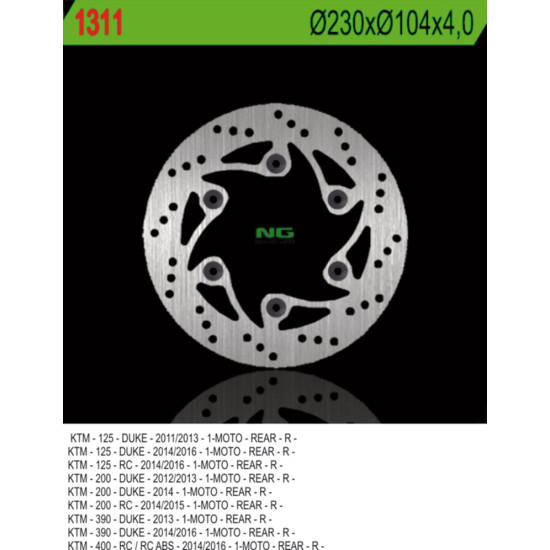 NG brake disc rear KTM DUKE 125 / 200 / 390 '11-'20, RC 200 / 390 '14-'20 (230X140X4) (6X10.5)
