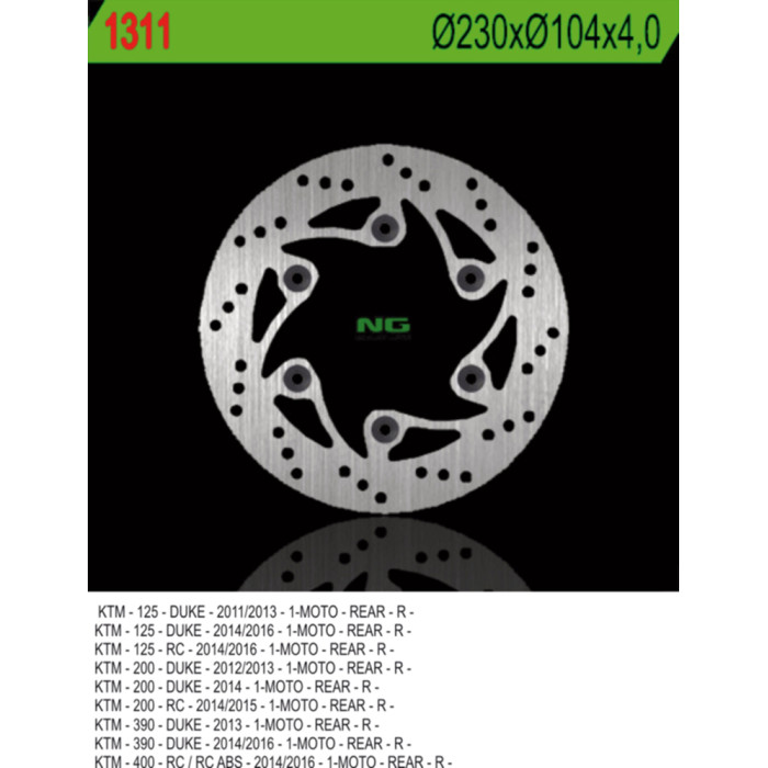 NG brake disc rear KTM DUKE 125 / 200 / 390 '11-'20, RC 200 / 390 '14-'20 (230X140X4) (6X10.5)