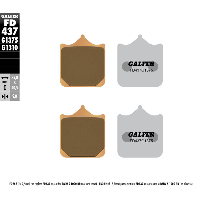 GALFER brake pads KH604 / 4 Metalic sinter (gold color) SPORT, front BMW S100RR '09-'18, S1000R '14-'19, TRIUMPH