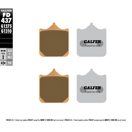 GALFER brake pads KH604 / 4 Metalic sinter (gold color) SPORT, front BMW S100RR '09-'18, S1000R '14-'19, TRIUMPH