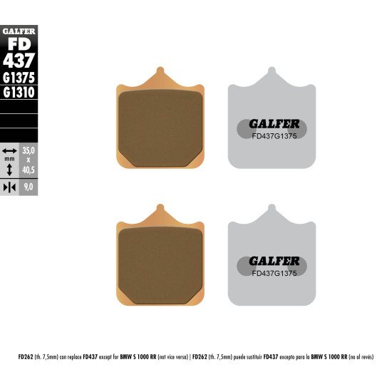 GALFER brake pads KH604 / 4 Metalic sinter (gold color) SPORT, front BMW S100RR '09-'18, S1000R '14-'19, TRIUMPH
