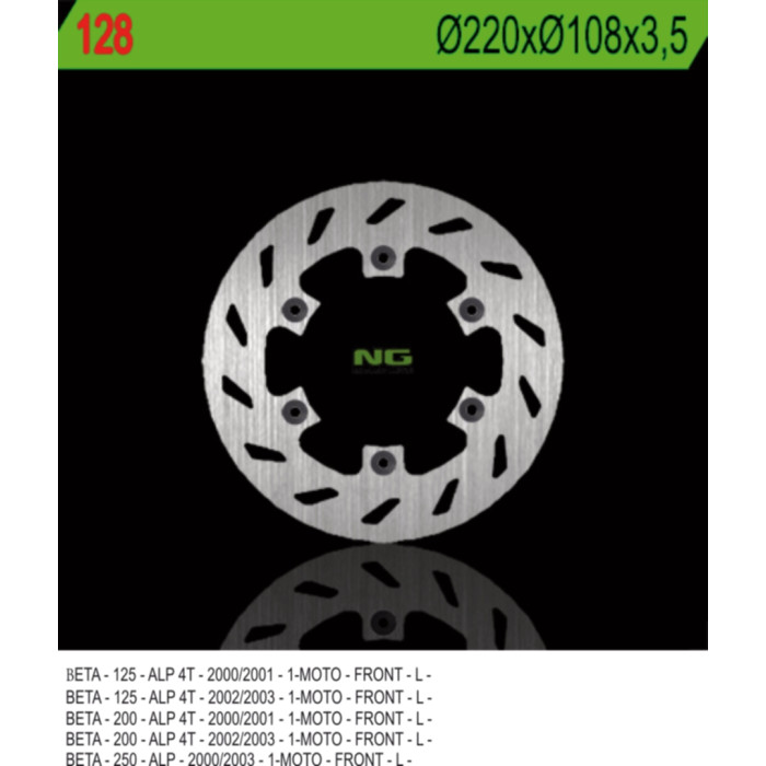 NG brake disc front BETA 125 / 200 / 250 ALP '00-'03 (220X108X3,5) (6X6,5mm)