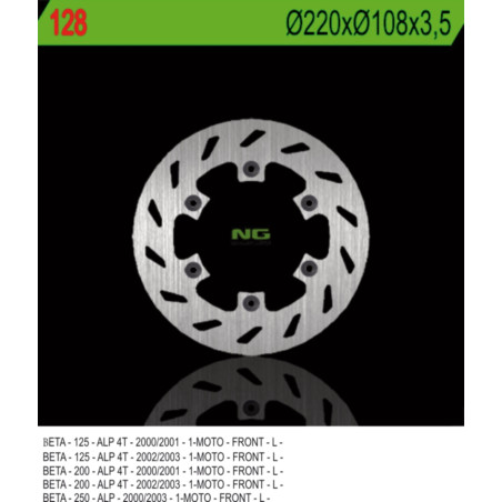 NG brake disc front BETA 125 / 200 / 250 ALP '00-'03 (220X108X3,5) (6X6,5mm)