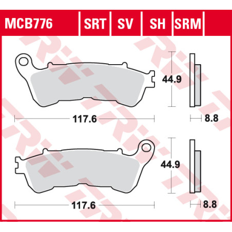 TRW LUCAS stabdžių kaladėlės KH388 ORGANIC HONDA CBF 500 04-08, CBF 600 04-15, NT 700 V 06-13, XL 700 V 08-13, XL 1000 V 04-13, 