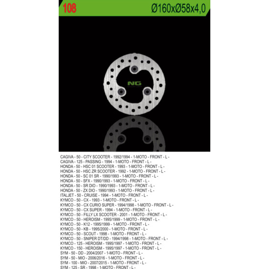 NG brake disc front CAGIVA / HONDA / KYMCO / SYM (160X58X4) (3X10,5mm)